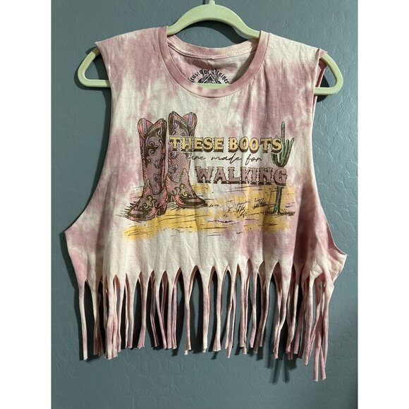 Trust the Universe The Boots are made for walking cowgirl Fringe Tank top Size - Picture 1 of 4